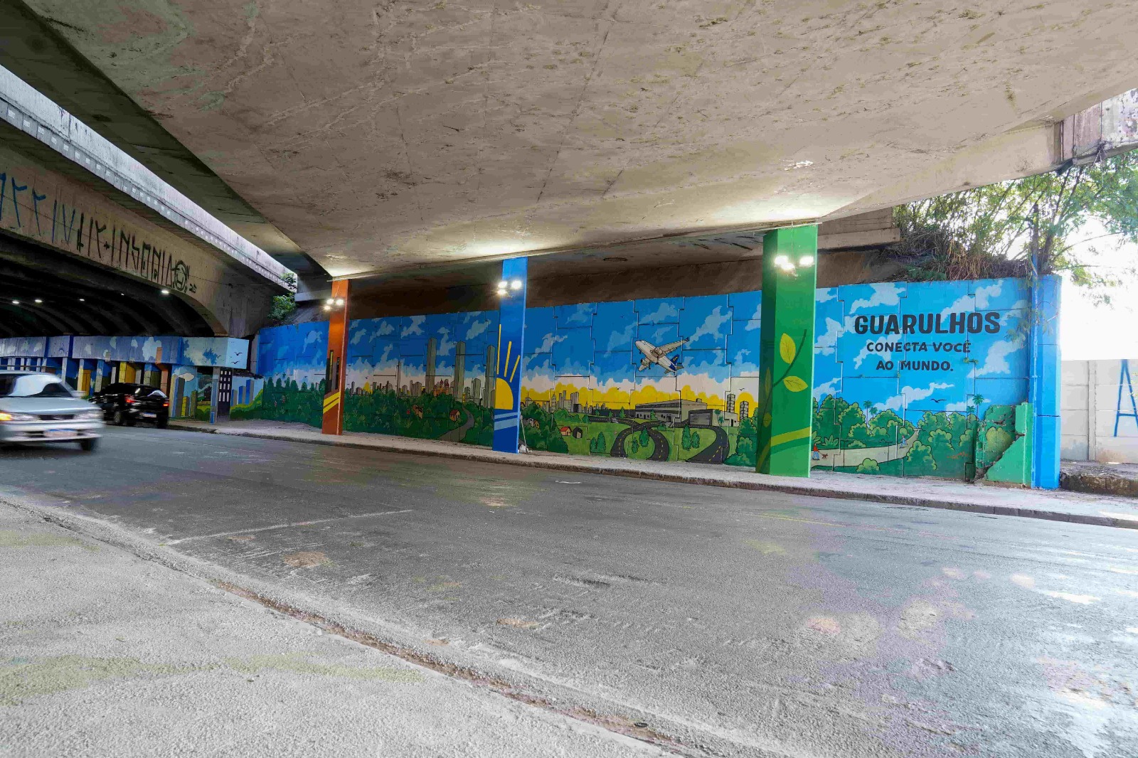 governo local transforma pilastras do viaduto Saraceni em galeria de artes sobre a história de Guarulhos